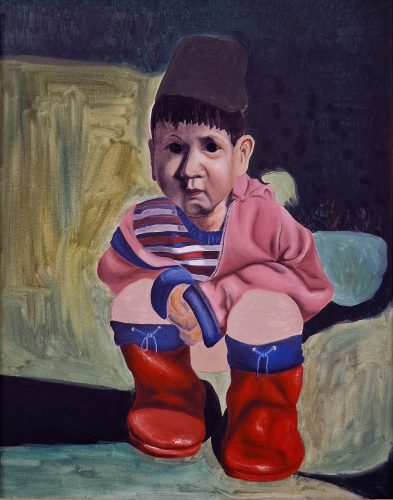 Boy with boots, 40 x 50, Oil on canvas (Junge mit Stiefeln, öl auf leinwand) 2002