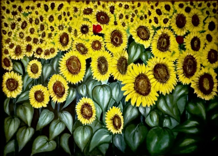 Field of sunflowers, 60 x 80, oil on canvas (Sonnenblumen feld, öl auf Leinwand), 09.02.2013