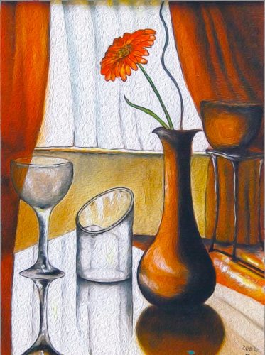 Still-life glass table, 40 x 50, oil on canvas (Stillleben Glastisch, öl auf leinwand ), 2004