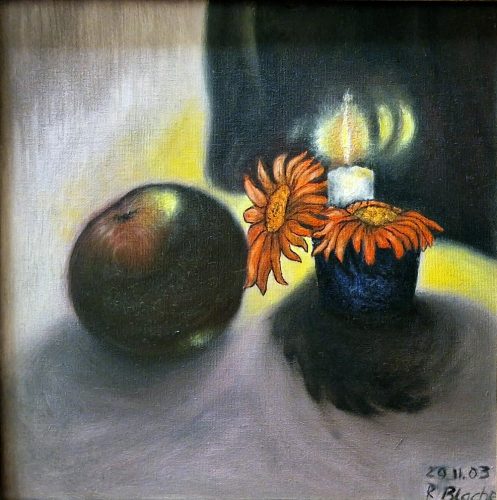 Still-life with gerbera, 30 x 30, oil on canvas (Stillleben mit Gerbera, öl auf leinwand) 29.11.2003